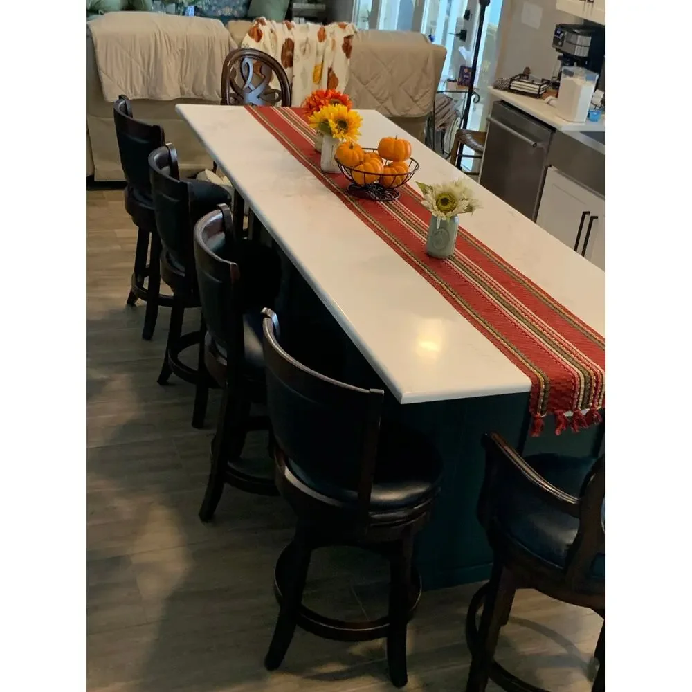 Fall Table Runner 112” Rust Red Striped Woven Tassel Thanksgiving Farmhouse